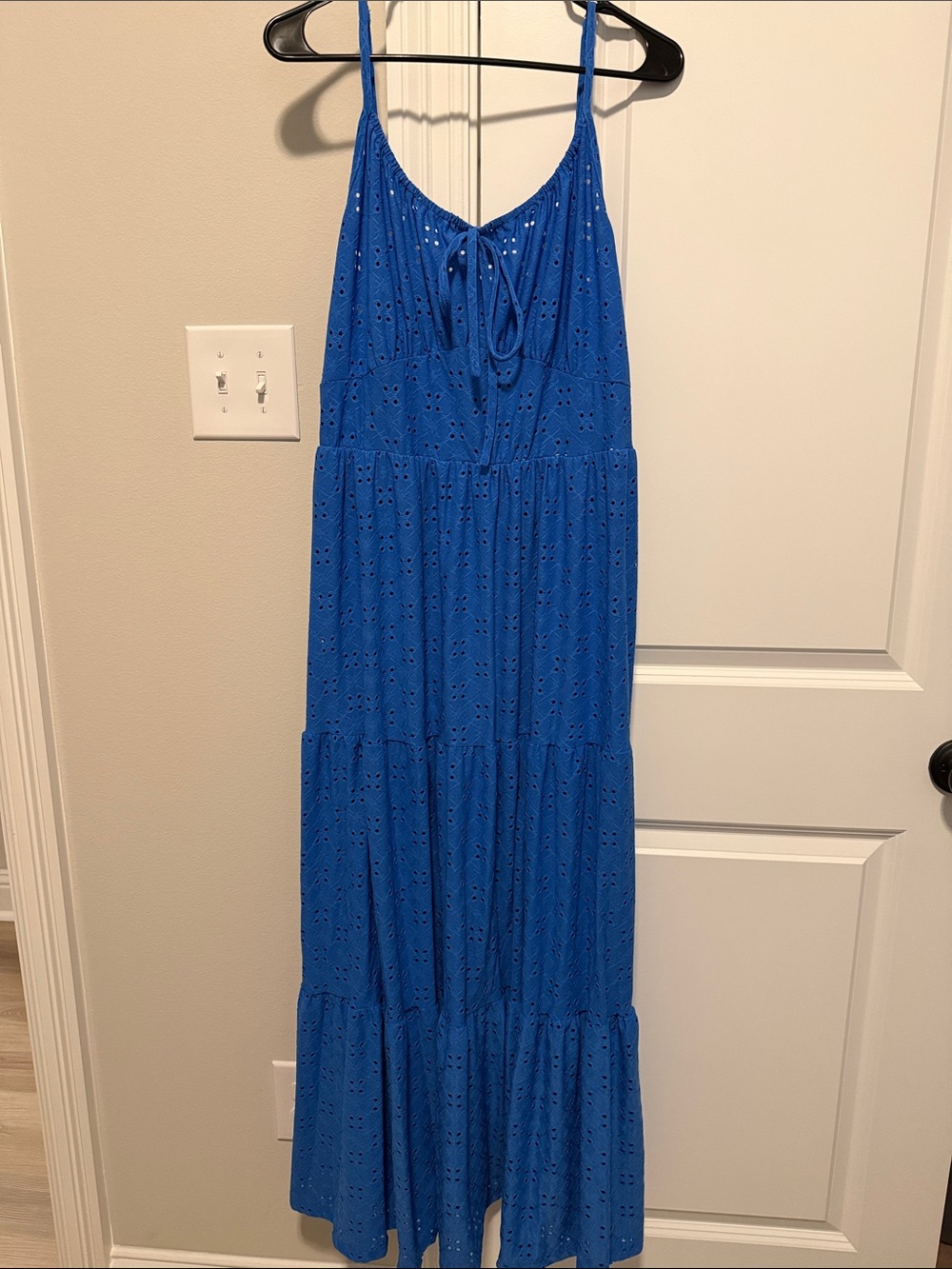SHEIN Royal Blue Eyelet Maxi Dress with Tie Front